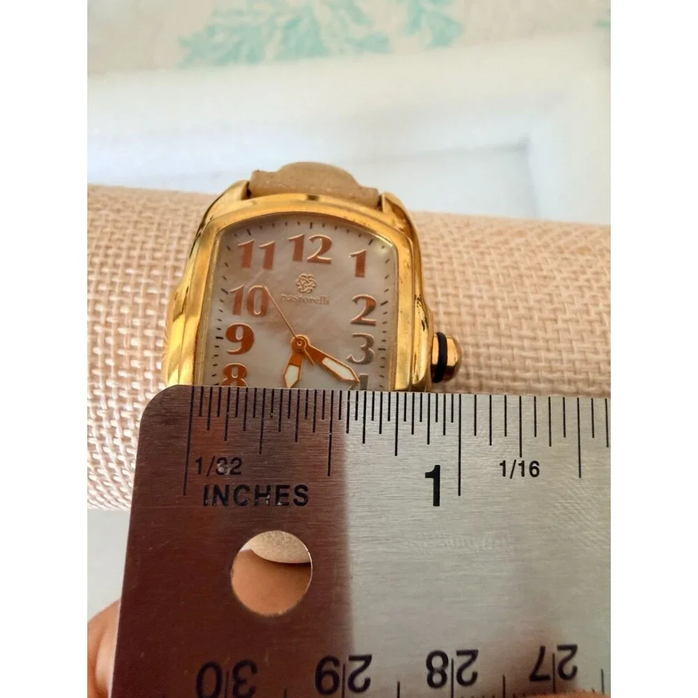 Vintage Pastorelli Tonneau Gold Watch Swiss Parts Mother of Pearl Dial Leather